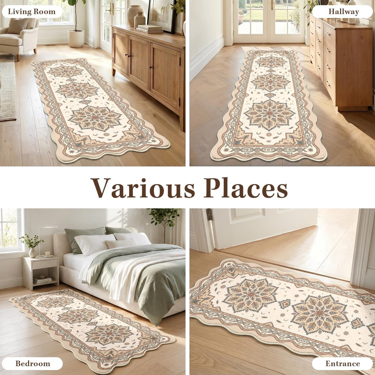 Scalloped Hallway Runner Rug (Boho Mandala / 2' x 6' (Scalloped))