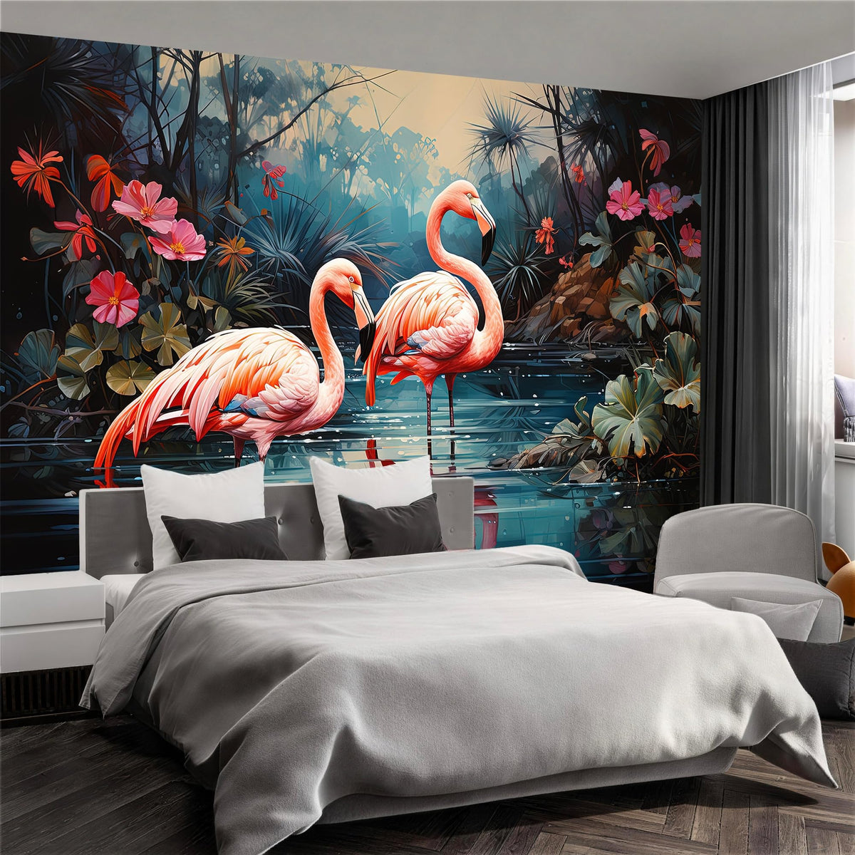 Peel and Stick Wall Mural Wallpaper Flamingo 136"×96" Decor G13 (G13 / 136" x 96")