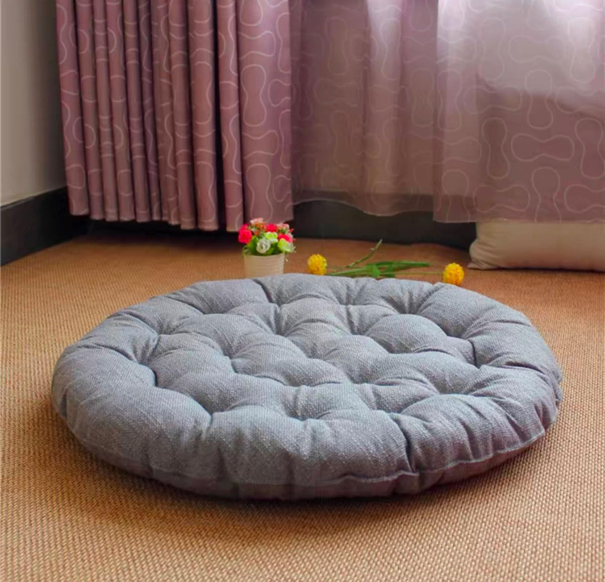 Large Linen Floor Cushions 26inch (26inch / Light Gray)