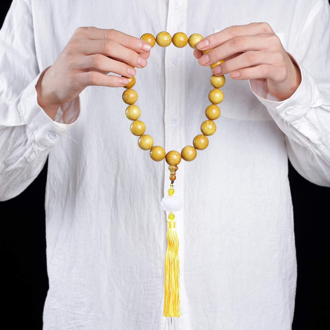 Natural Golden Sandalwood Mexican Bocote Mala Prayer Bracelet Link Wrist Necklace Beads (20mm 21 beads Boutique)
