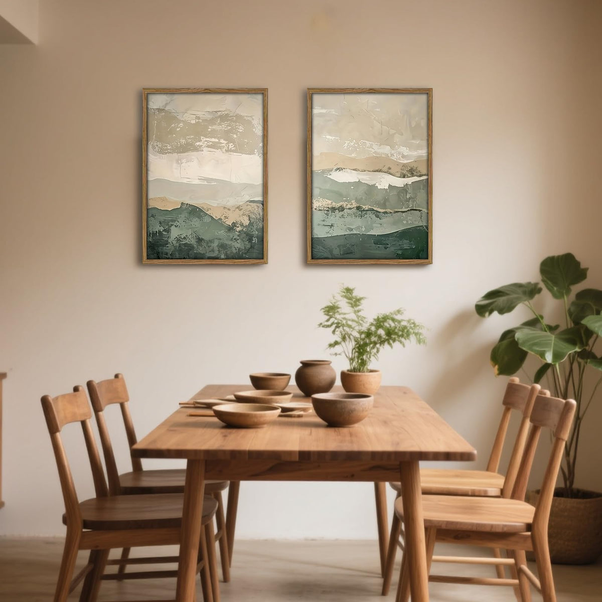 Green Abstract Landscape Wall Art Japanese Textured Mountain Canvas Print (Gray Green / 16x24 Inches)