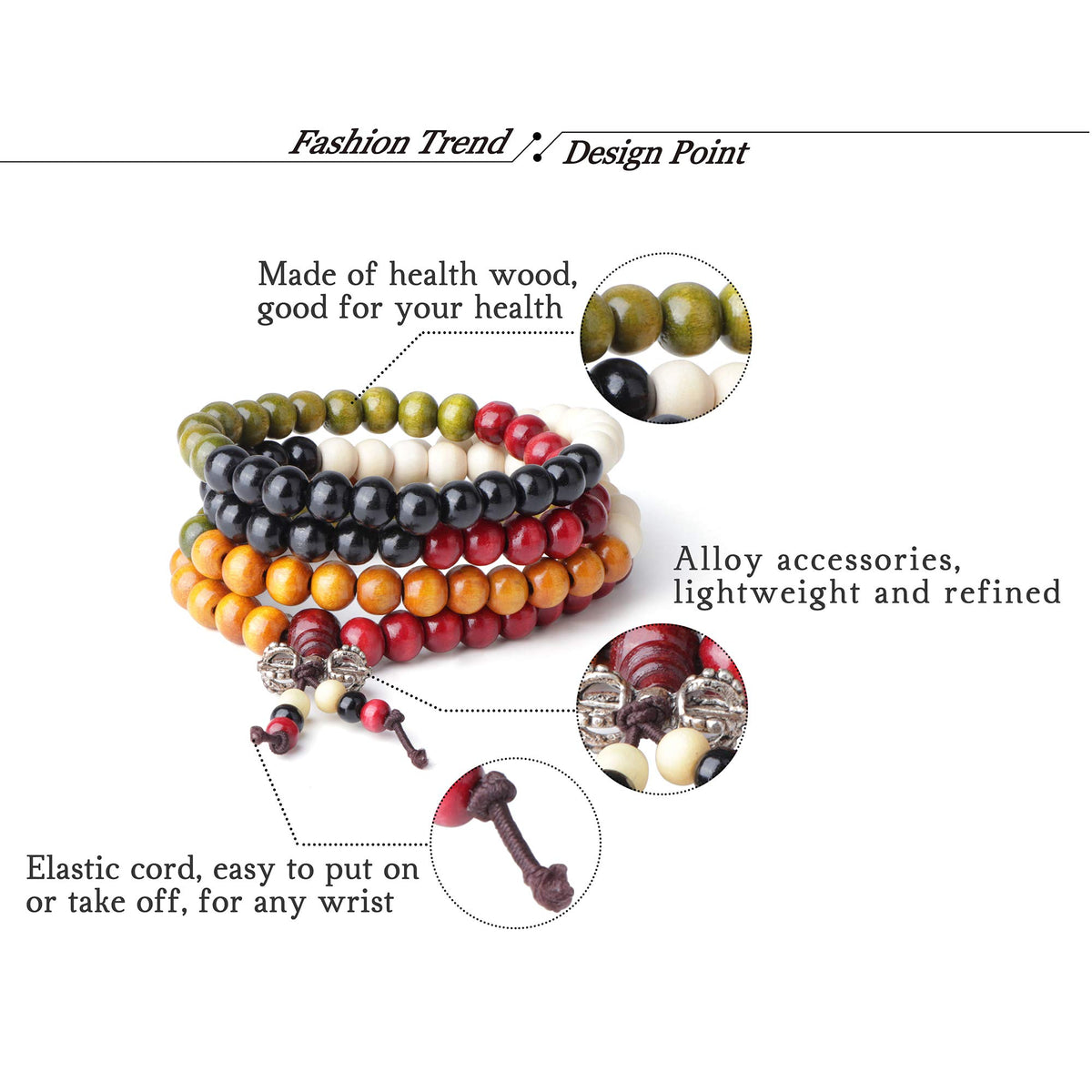 108 Mala Bead Bracelets 8MM Buddhist Prayer Sandalwood Wood Beaded Bracelet (B)