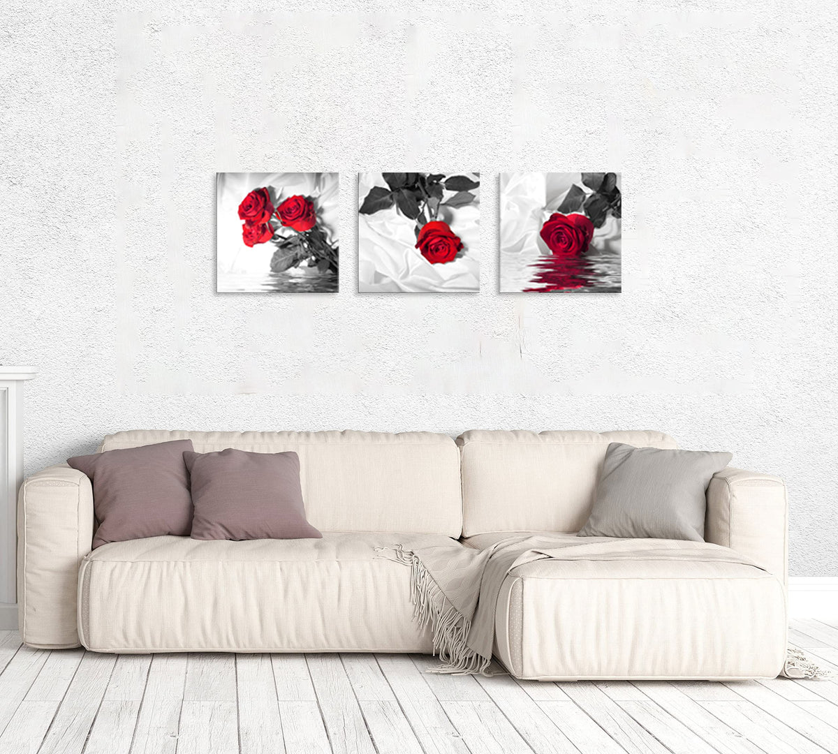 Canvas Print 3 Pcs Red Rose Wall Decor Black and White Abstract Wall Art for Modern Home Decor for Living Room Stretched and Framed Flower Picture on Canvas (16 x 16 inches (3-Piece Set) / Red Rose)