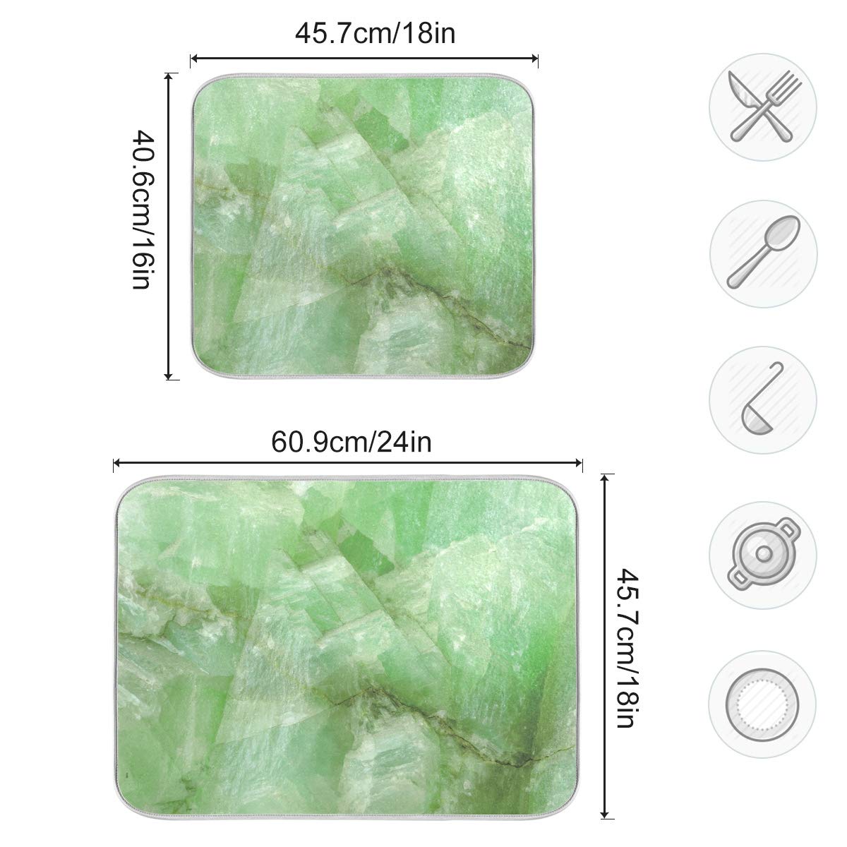 Super Absorbent Dish Drying Mat (Green Jade Stone Marble / 18" x 24")