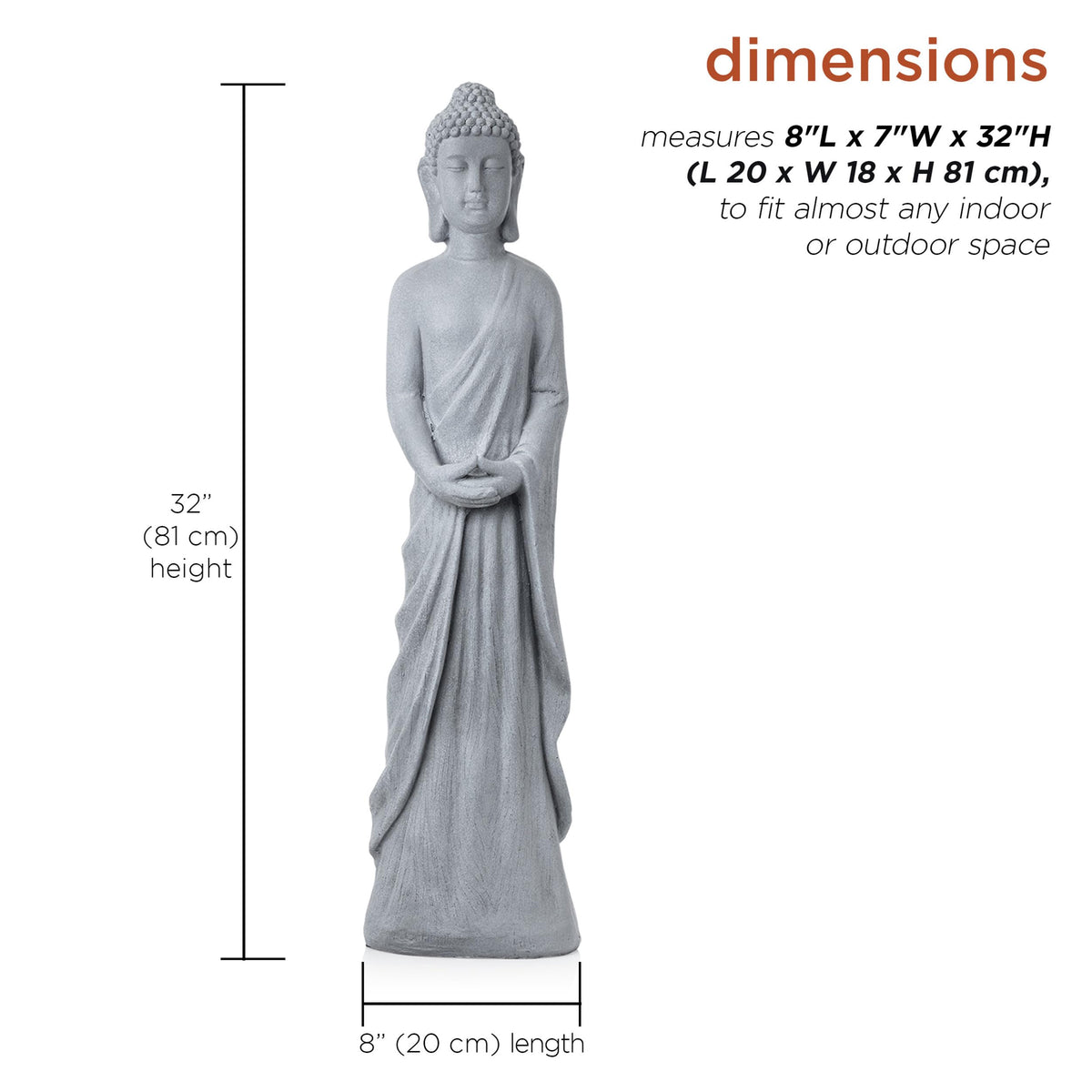 32" Tall Cement Standing Buddha Outdoor Garden Statue (32" H - Gray Buddha)