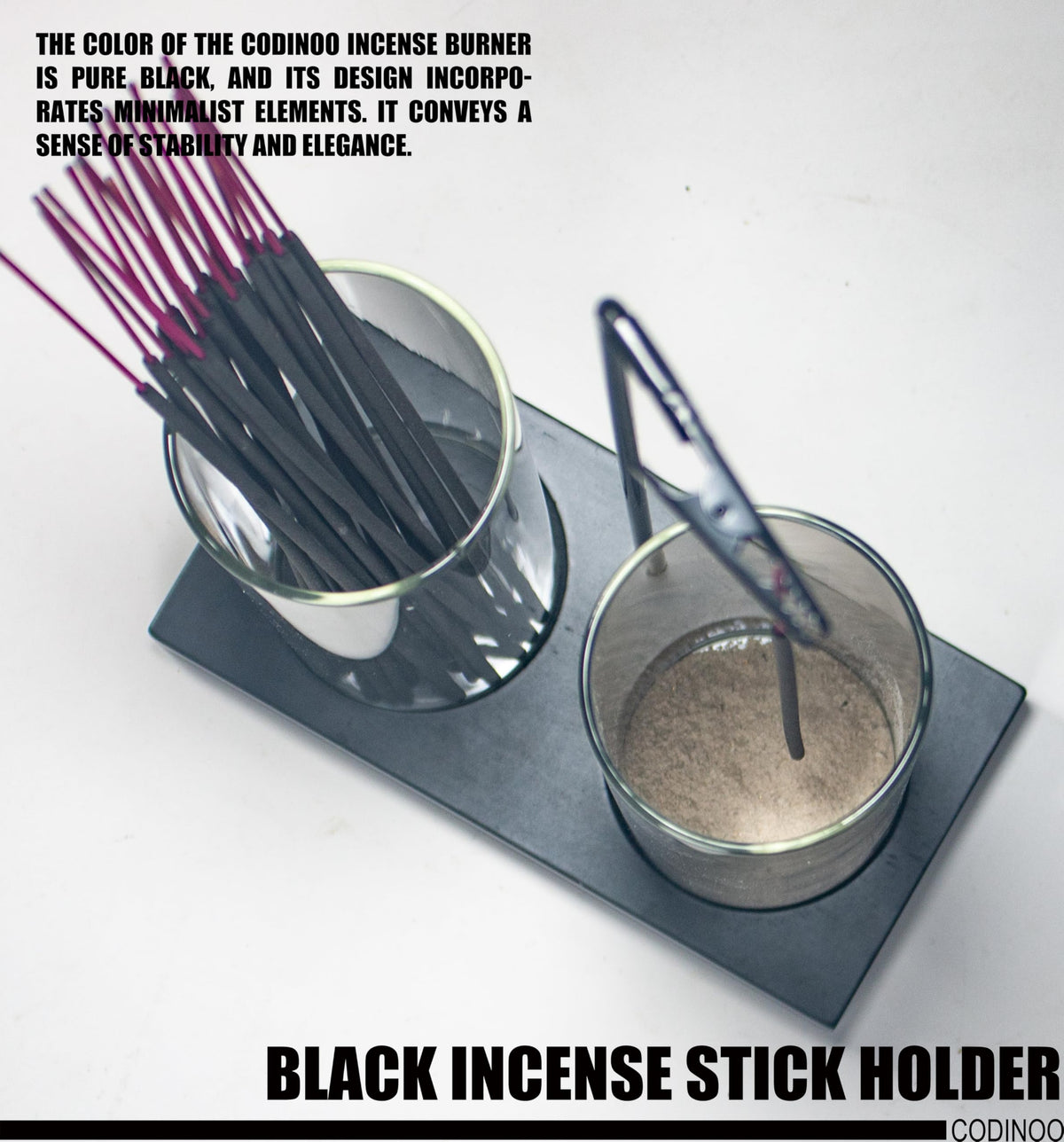 2 in 1 Incense Holder for Sticks Incense Burner Holder with Storage (Black / 2 tall glass)