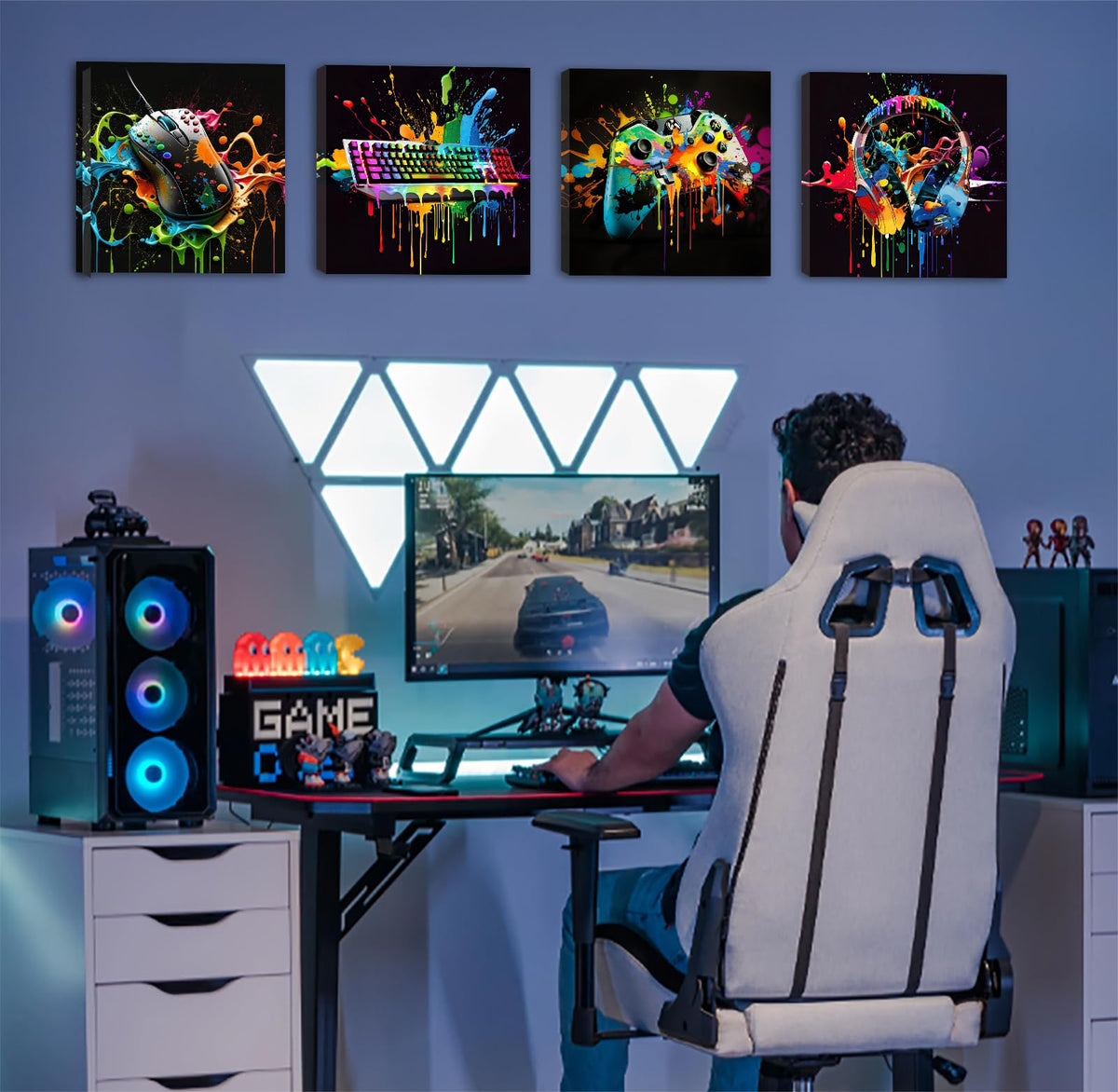 Gamer Room Decor for Boys Wall Art Canvas Print 12"X12"X4 Panels (12"L x 12"W / game)
