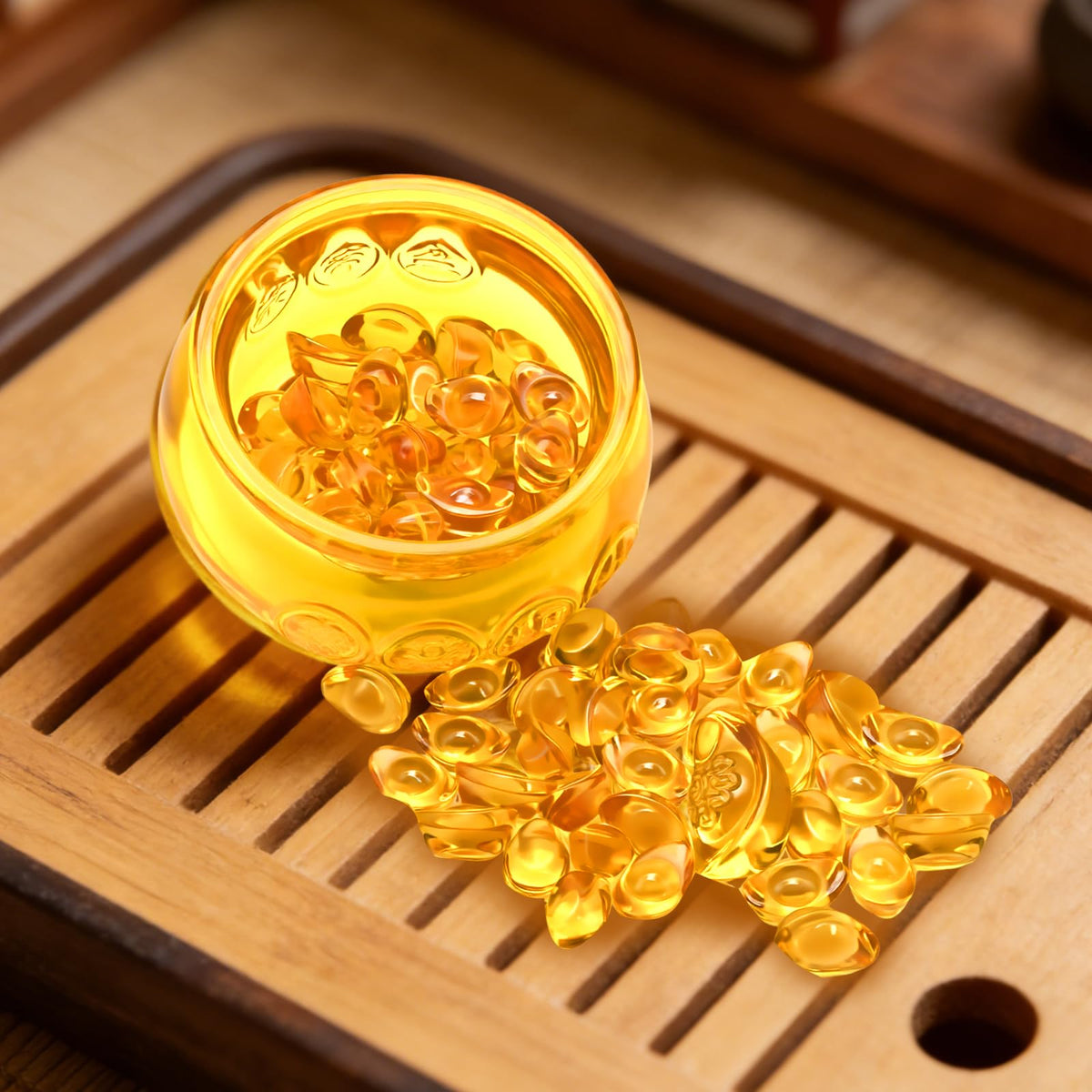 3.15" Golden Feng Shui Wealth Bowl with 42 Crystal Ingots (3.15inches)