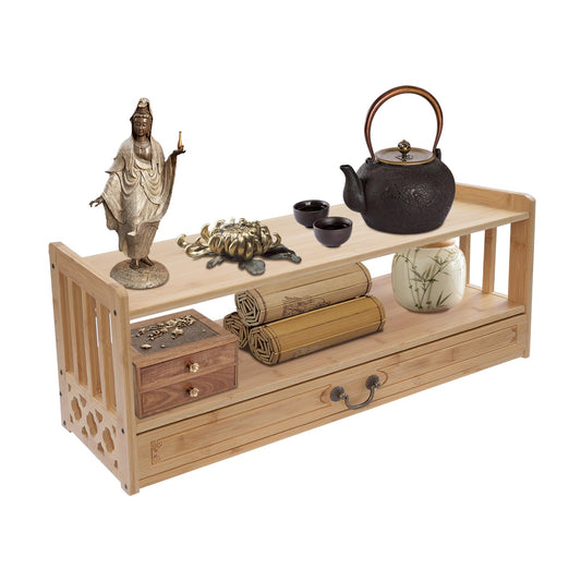 Storage Tables Altar Table with Drawer Meditation Table Bamboo Puja Tables Chinese Style Desk for Meditation (27.2*9.8*11in / Wood Color)