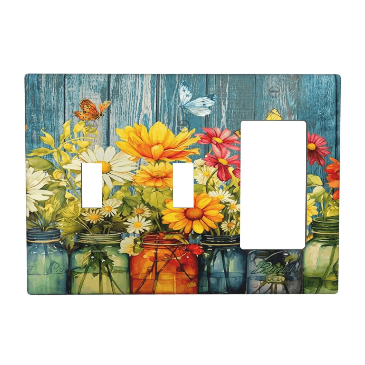Country Rustic Daisy Flower Butterfly 3 Gang 2 Toggle 1 Decorator (Country Rustic Daisy Flower Butterfly / 2 Toggle 1 Decorator)