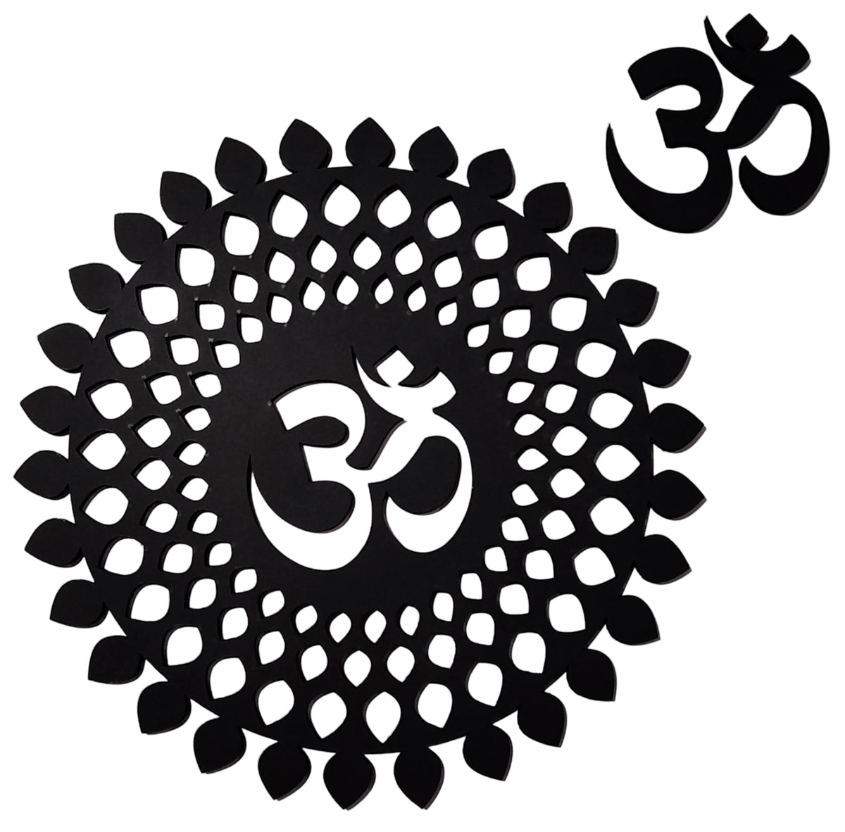 Black Om Round Decorative Wall Art Mdf Wooden Om Chakra For Temple (MANDALA OM-Black / 24"L x 24"W)