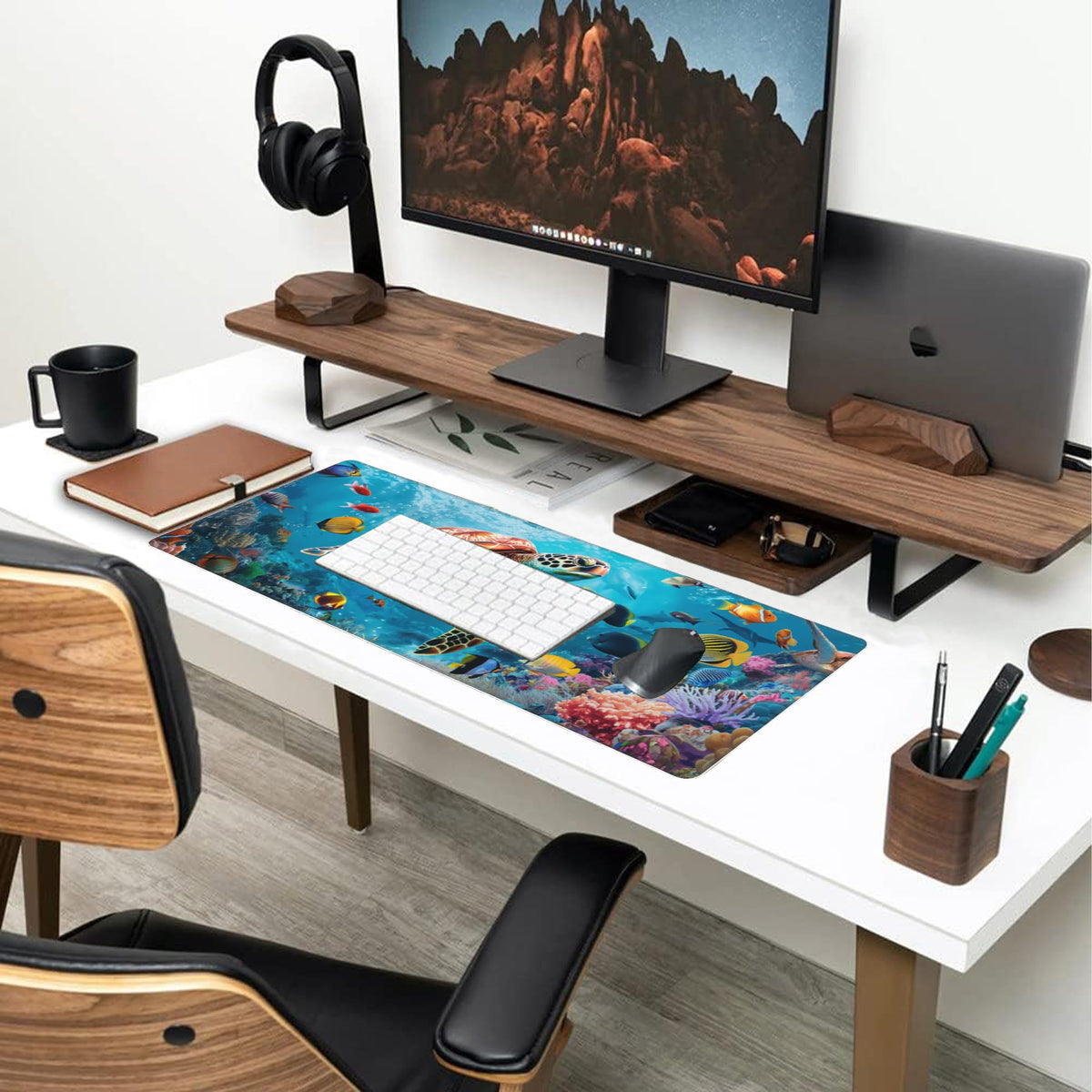 XL Mouse Pad Sea Turtle with Colorful Fish Large Gaming Mouse Pad (11.8" x 31.5" / Sea Turtle With Colorful Fish)