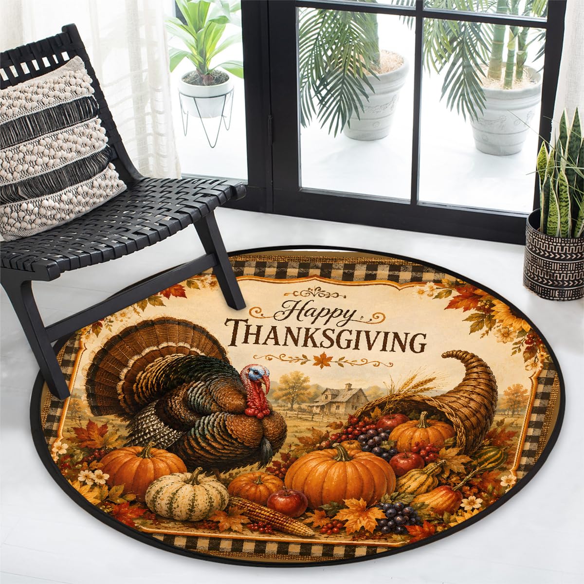 3 Ft Thanksgiving Round Rug Circle Area Rugs Circular Indoor Door Mat (B:b-12 / 3' (Round))