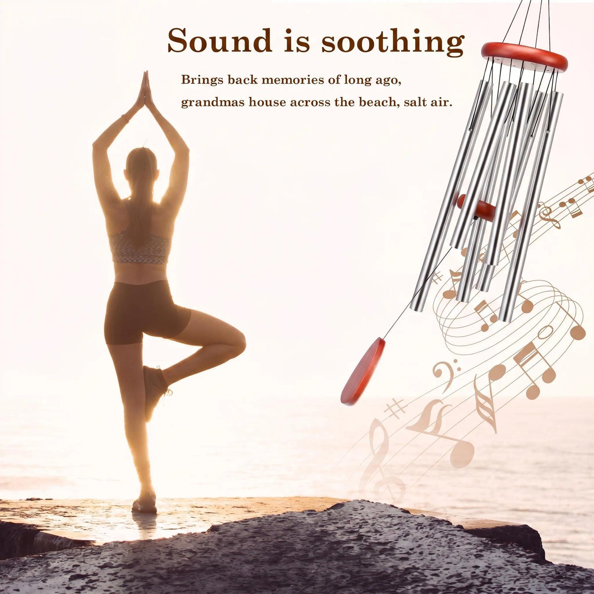Classic Silver Wind Chimes for Outside Soothing Melodic Wind Chime 26" to Create a Zen Atmosphere. Sympathy (Silver 26'')