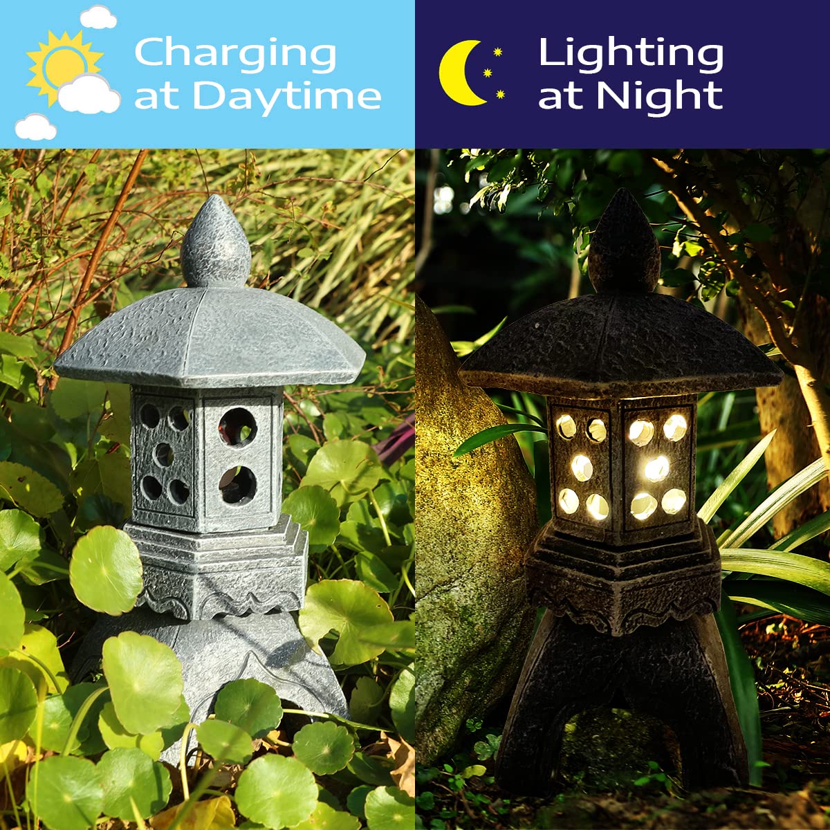 Pagoda Lantern Garden Statue with Solar Lotus Lights (Style 3)