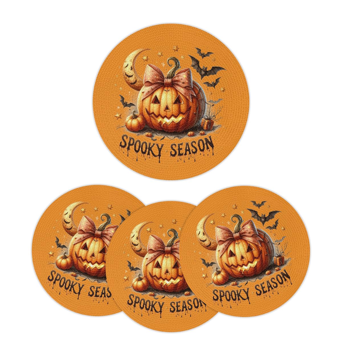 Halloween Woven Placemats Round Placemats Set of 4 for Festival Party (B 011 / 4 pieces)