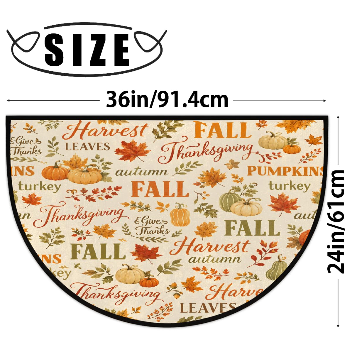 Fall Pumpkin Half Round Mat Non Slip Semi Circle Rug Outdoor Welcome Mat (Z-105)