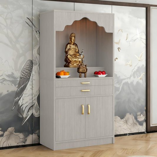 Altar Table Wood Meditation Prayer Table (Light Gray Wash / 23.6" x 15.7" x 63.8")