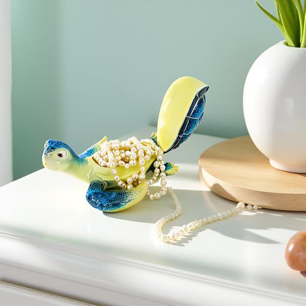 Sea Turtle Jewelry Box with Lid (Blue)