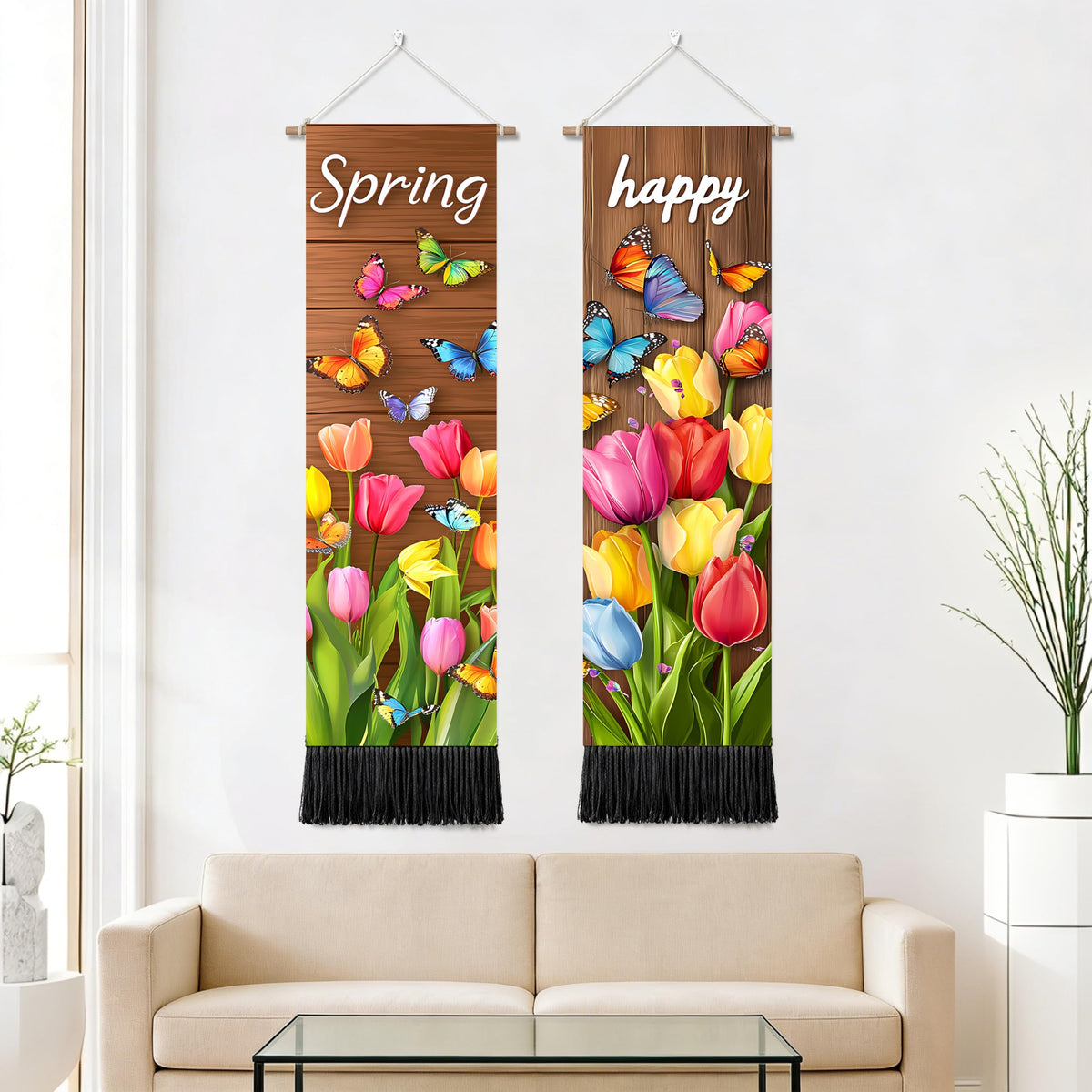 2 Pack Long Vertical Wall Tapestry (Spring Tulip Meadow / 13"Wx51"H)