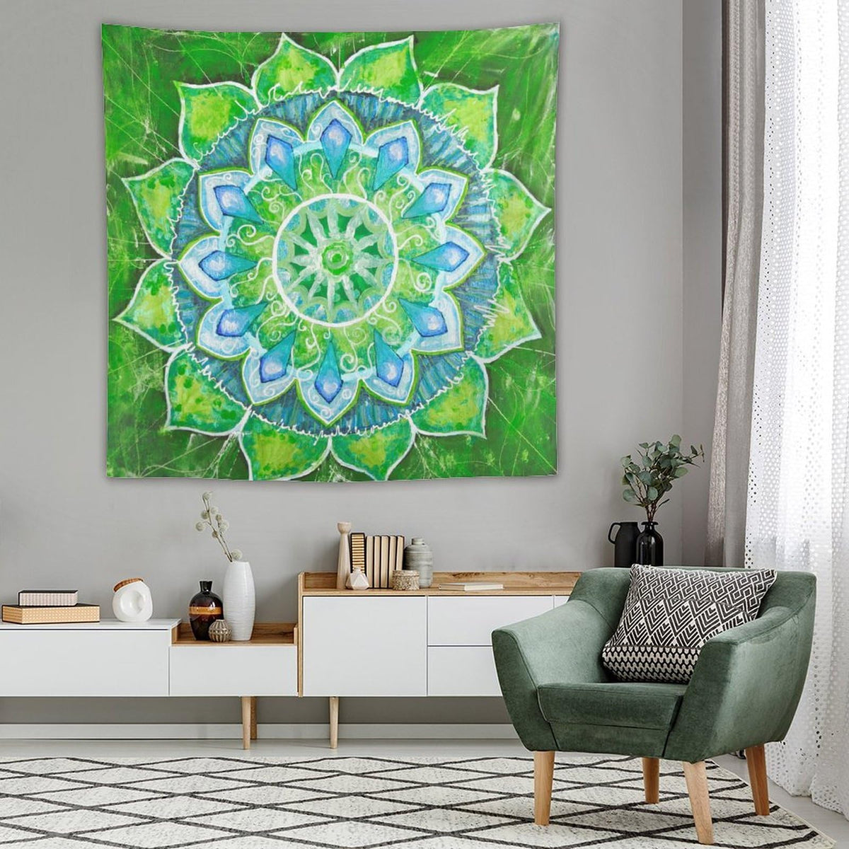 Abstract Mandala Tapestry Wall Hanging Indian Hippie Bohemian Art Floral Texture Pattern Tapestries Home Decor for Living Room Bedroom Kitchen Dorm 60"x60" (60"L x 60"W / Mandala-12)