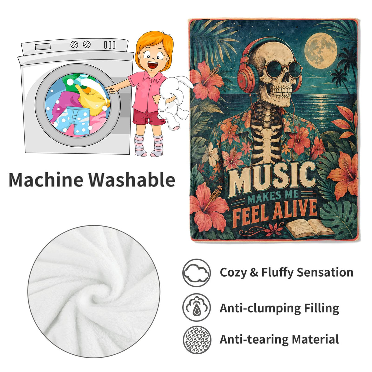 Music Skeleton Flannel Blanket (Music Skeleton / 60x80 inch)