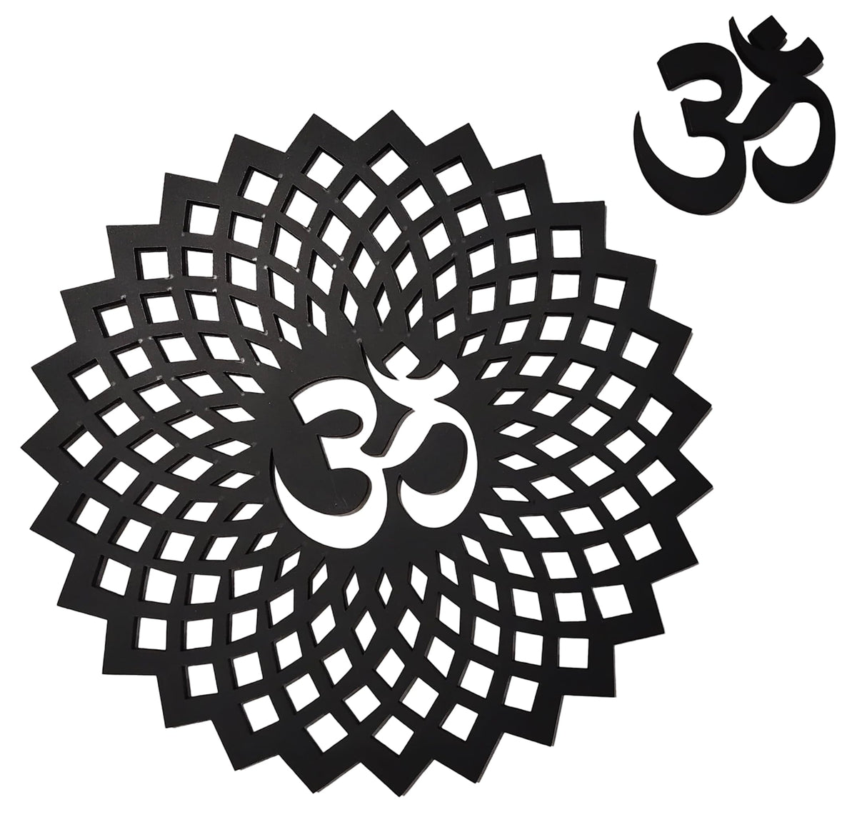 Black Om Round Decorative Wall Art Mdf Wooden Om Chakra For Temple (GEOMETRY OM-Black / 6"L x 6"W)