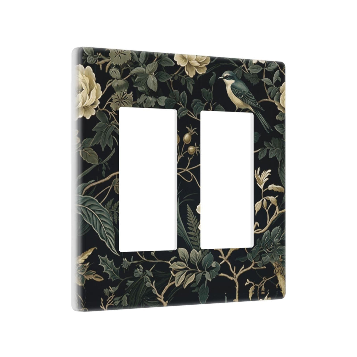 2 Gang Decorator Screwless Wall Plate Standard Size Leaf Light Switch Cover (Spring Black Boho Floral Leaf / 2 Gang Decorator Screwless)