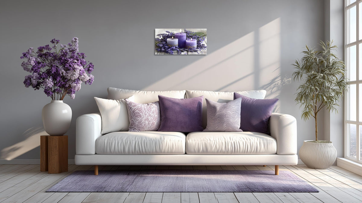 1 Panel Purple Wall Art Purple Wall Decor Lavender with Candle Canvas Picture for Bathroom Modern Flowers Pictures for Bedroom Kitchen Office Home Decor Ready to Hang 16x32 inches (32"L x 16"W / Purple Flower 15)