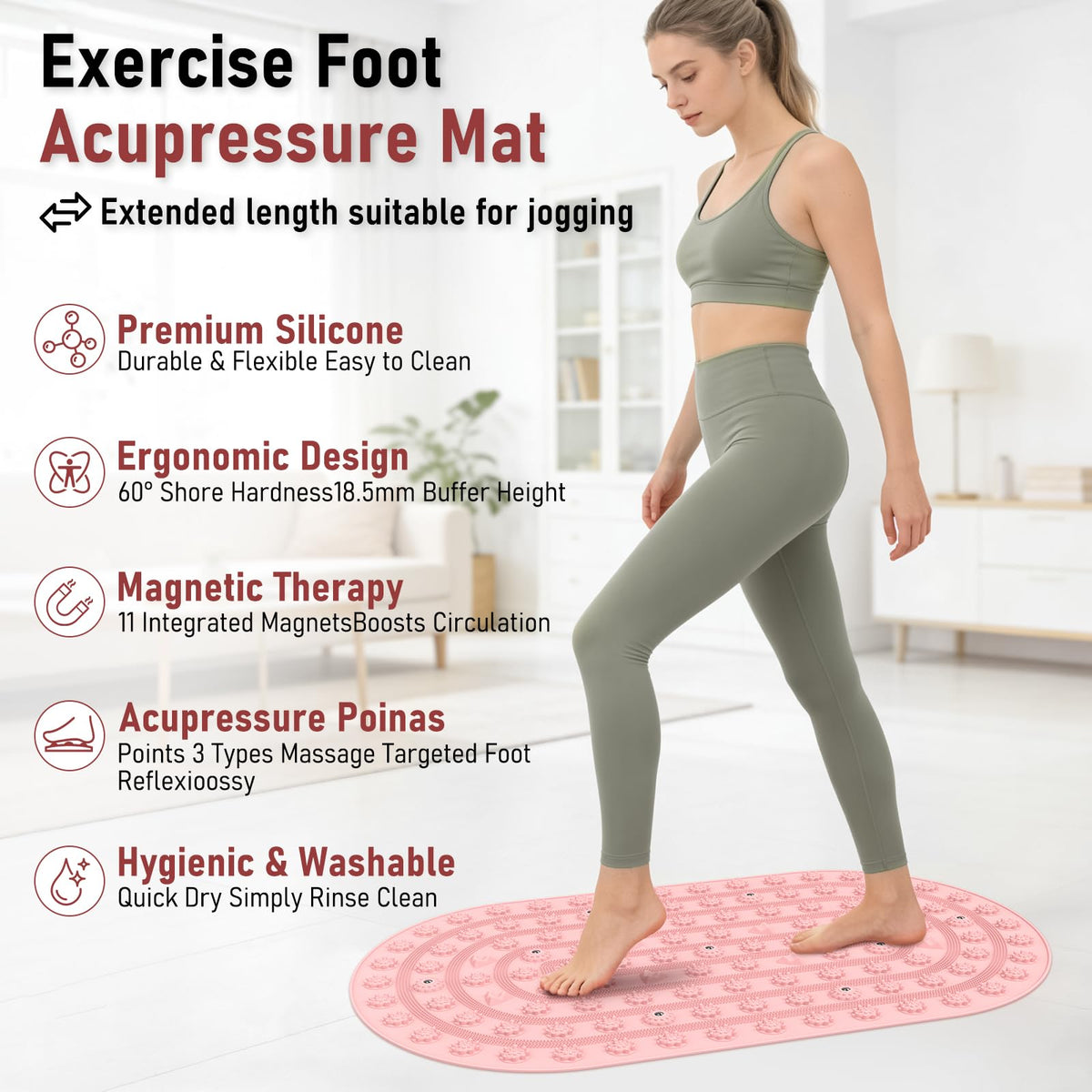 Foot Massage Mat Acupressure Board Large 30*17.7 In (30x17.7" Pink)