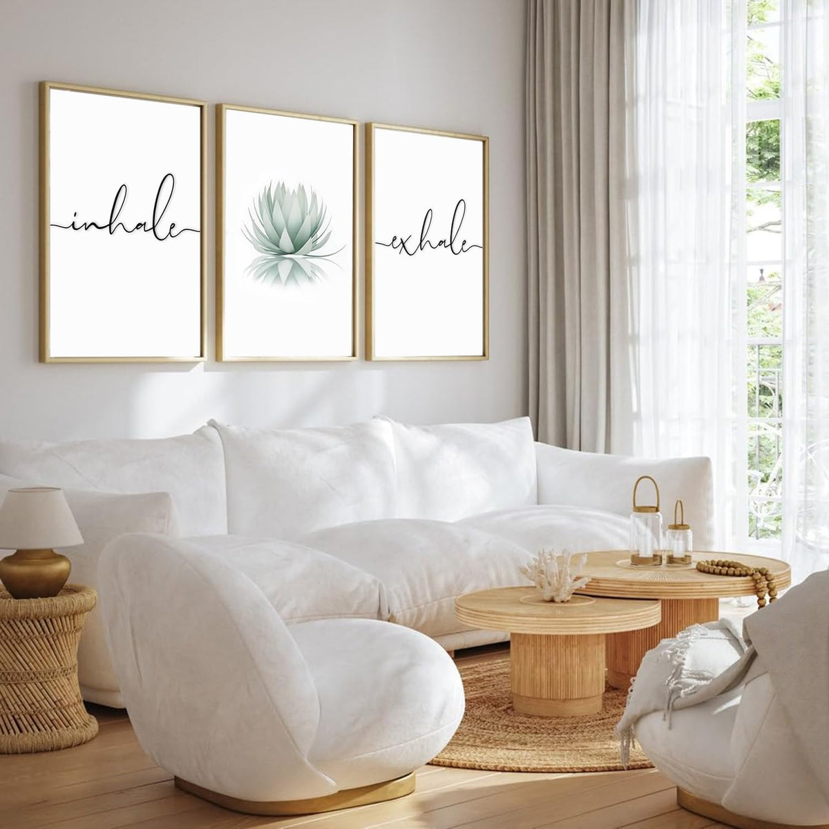 Zen Above Bed Poster Print Decor Inhale Exhale Green Lotus Flower Canvas Wall Art Painting Yoga Calming Meditation Artwork Pictures Bedroom Living Room Decoration 16x24 Inch Unframed Set of 3 (Green Lotus Art Prints / 16x24 Inch)