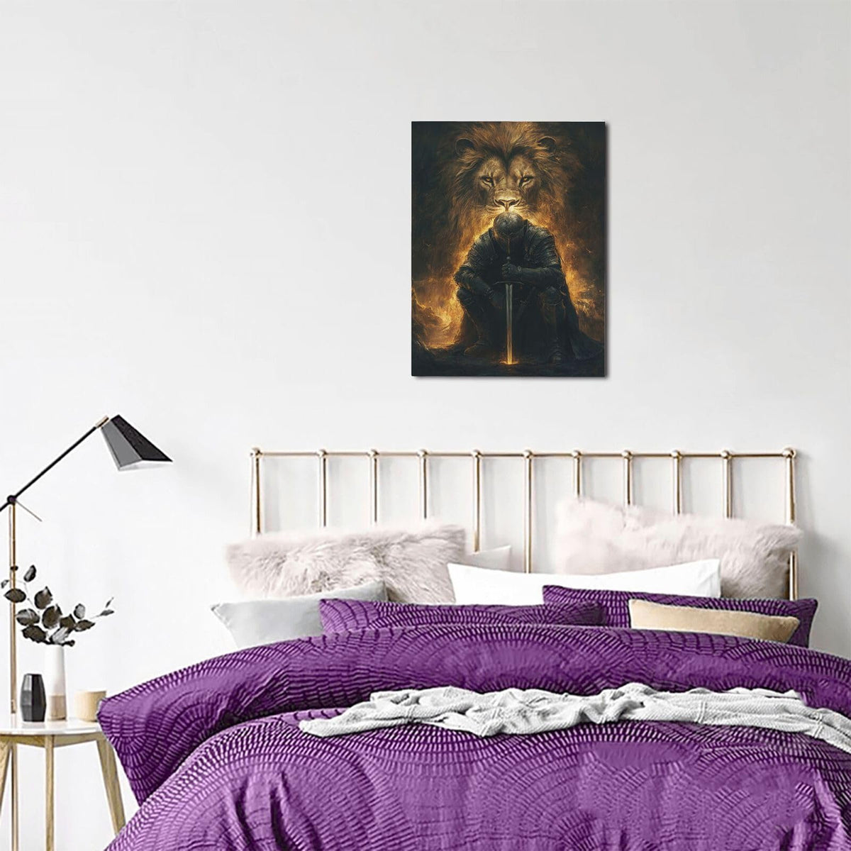 Lion of Judah Canvas Wall Art Warrior Knight Modern ArtWork 16" x 24" (Lion of Judah / 24"L x 16"W)