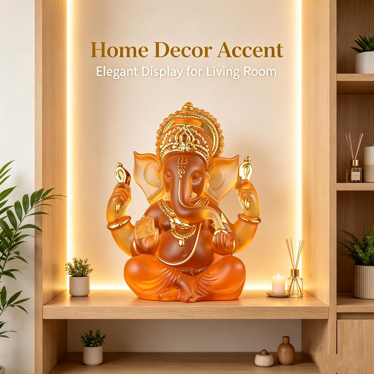 Indian God Lord Ganesha Statue (Orange / 5.5")