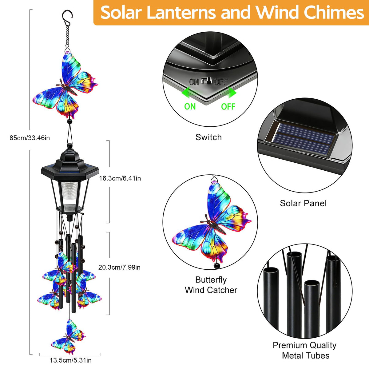 2 Pack Solar Butterfly Wind Chimes (Butterfly Wind Chimes)