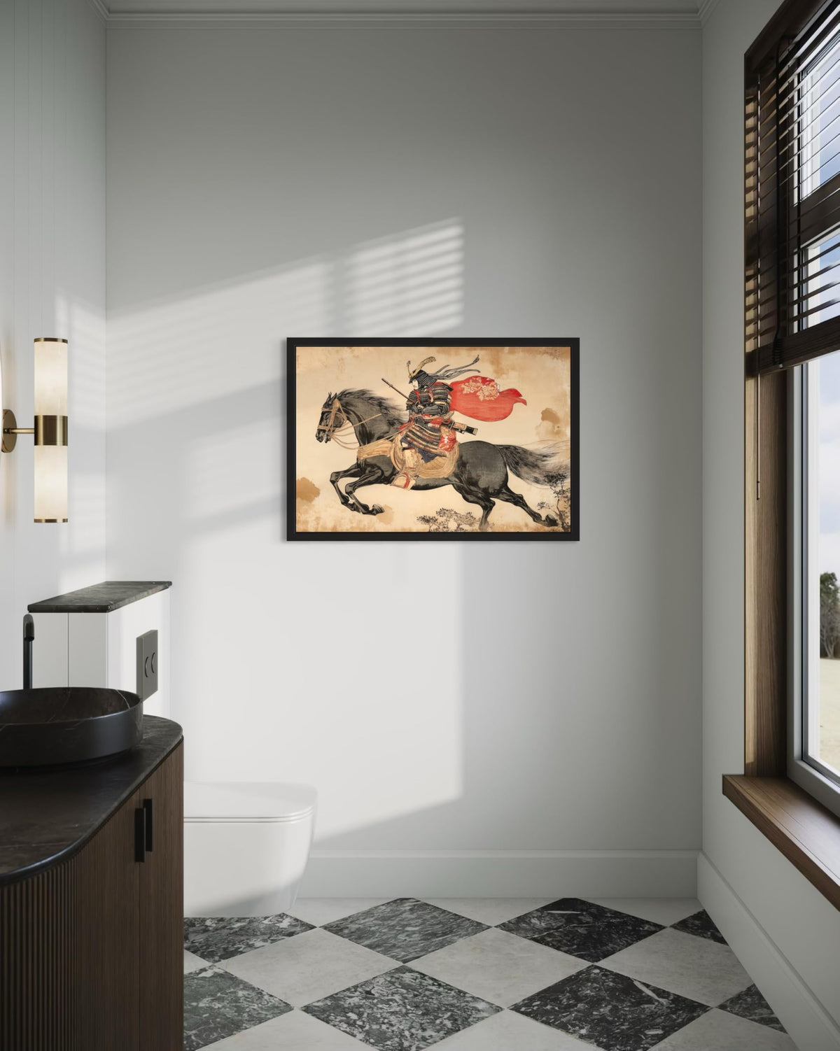 Samurai on Horse Black Framed Wall Art Print Poster (Samurai on Horse 1 / 14"L x 11"W)