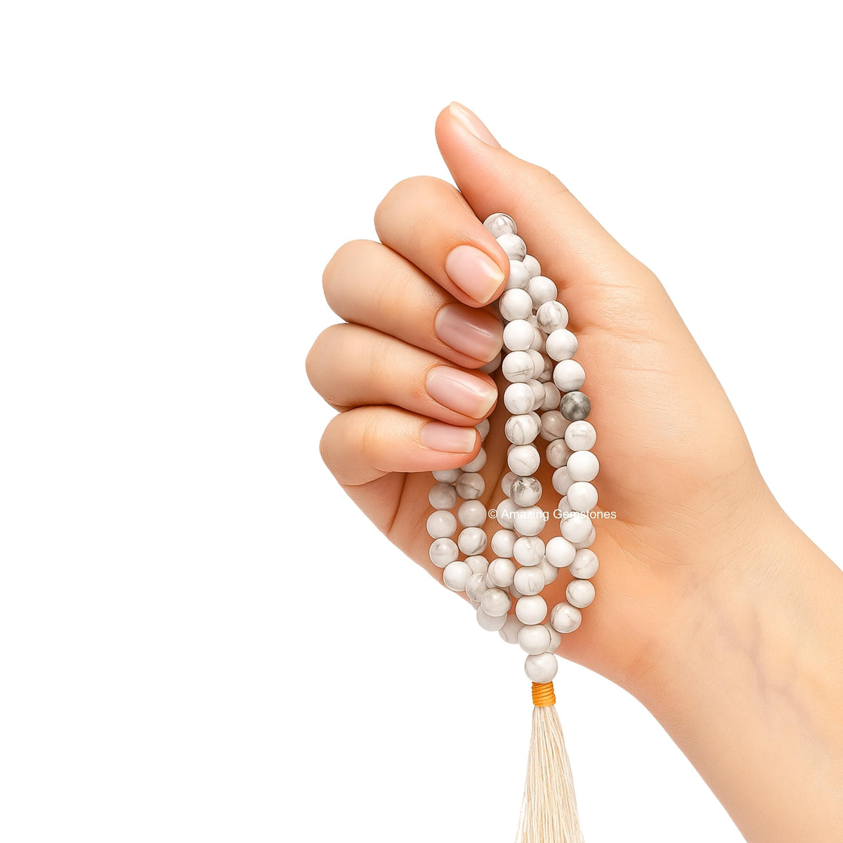 Howlite Buddhist Prayer Beads Japa Mala with 108 Meditation Beads (Without Knots / Howlite)