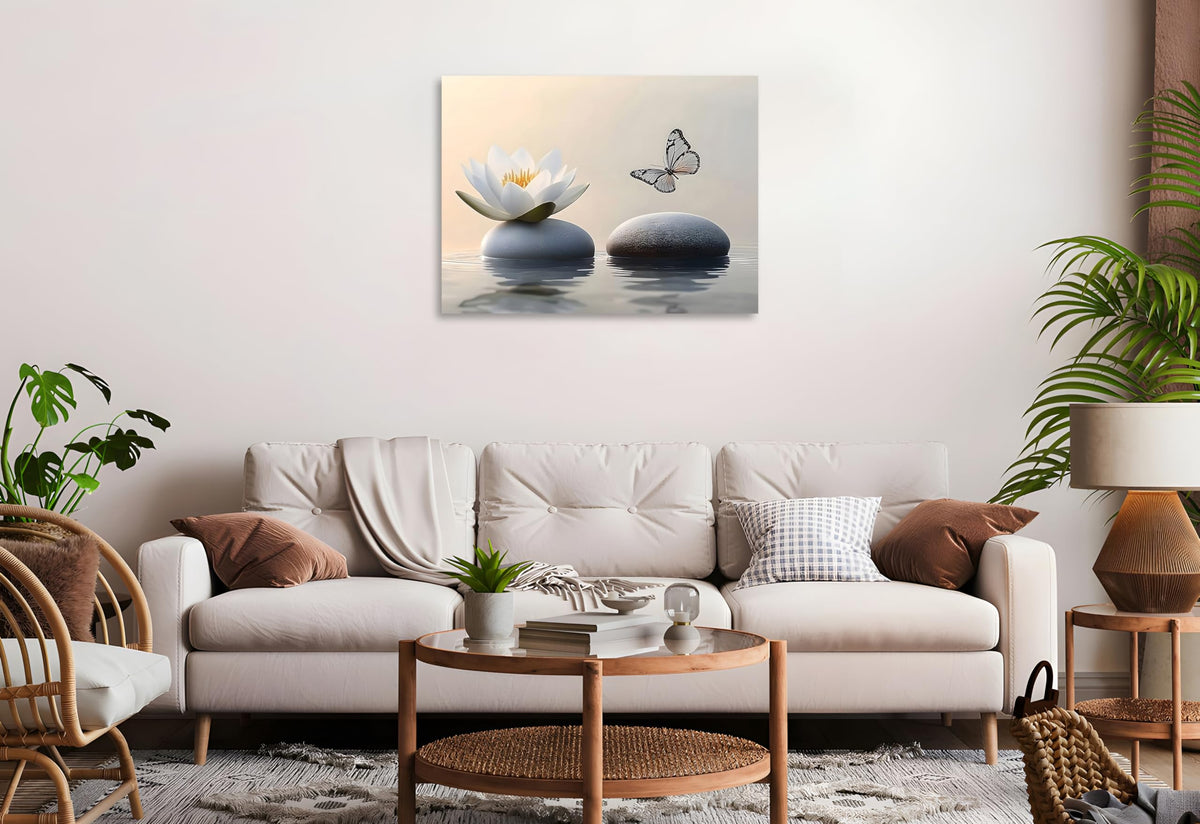 Lotus Canvas Wall Art Butterfly Zen Wall Art Lotus and Butterfly on Lake Pictures Large Zen Prints Lotus Flower Painting for Yoga Spa Spirit Meditation Room Wall Decor Framed 16X20 inch (20"L x 16"W / Zen Lotus 02)