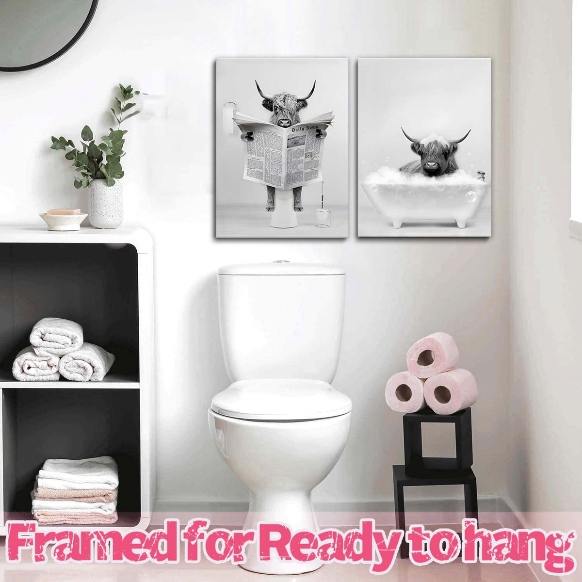 Funny Highland Cow Bathroom Wall Art Farmhouse Animal Canvas Prints Decor (cow wall art / 16"L x 12"W)