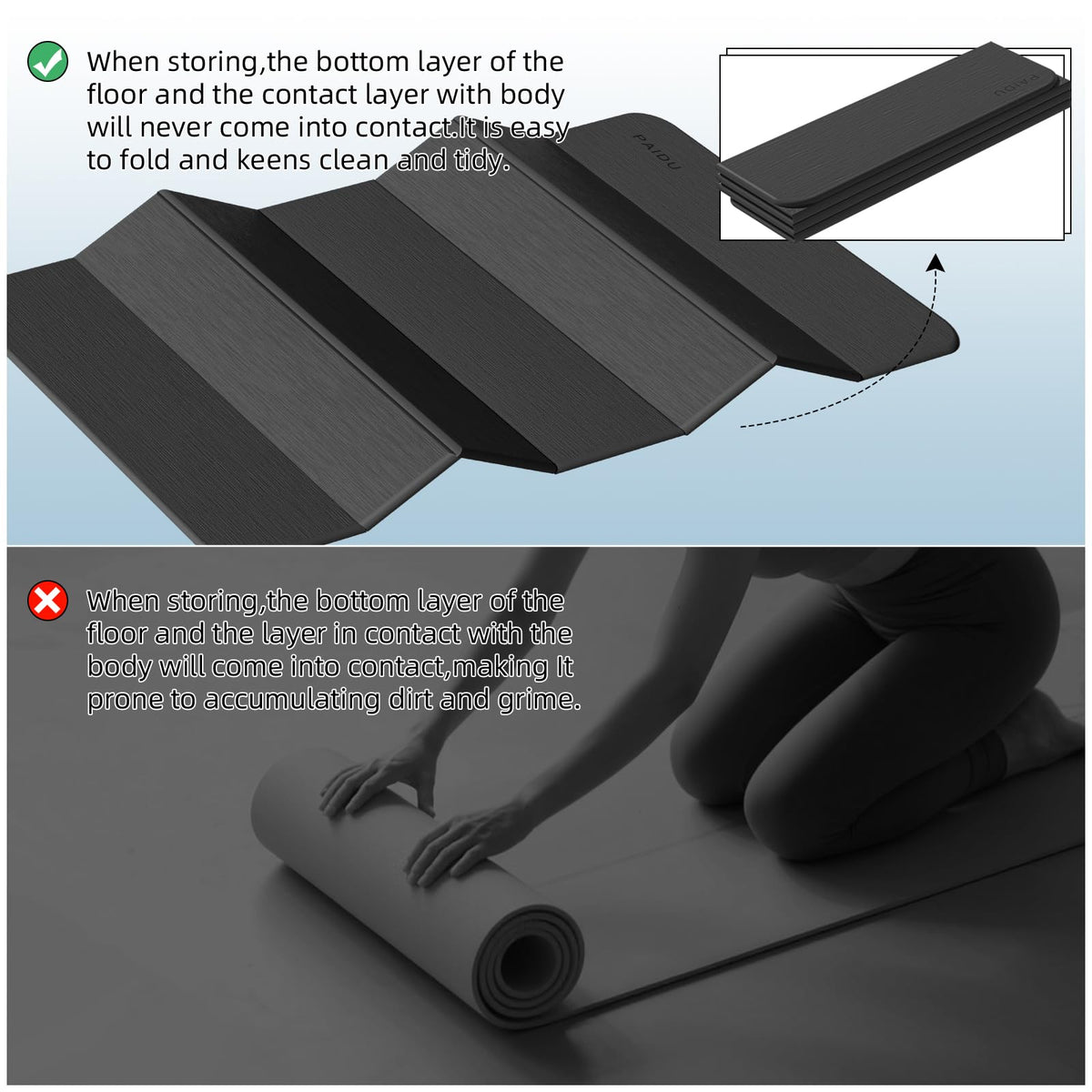 Foldable Yoga Mat 10MM Thick 75‘’x40‘“ Quick Fold Easy Storage (Black)
