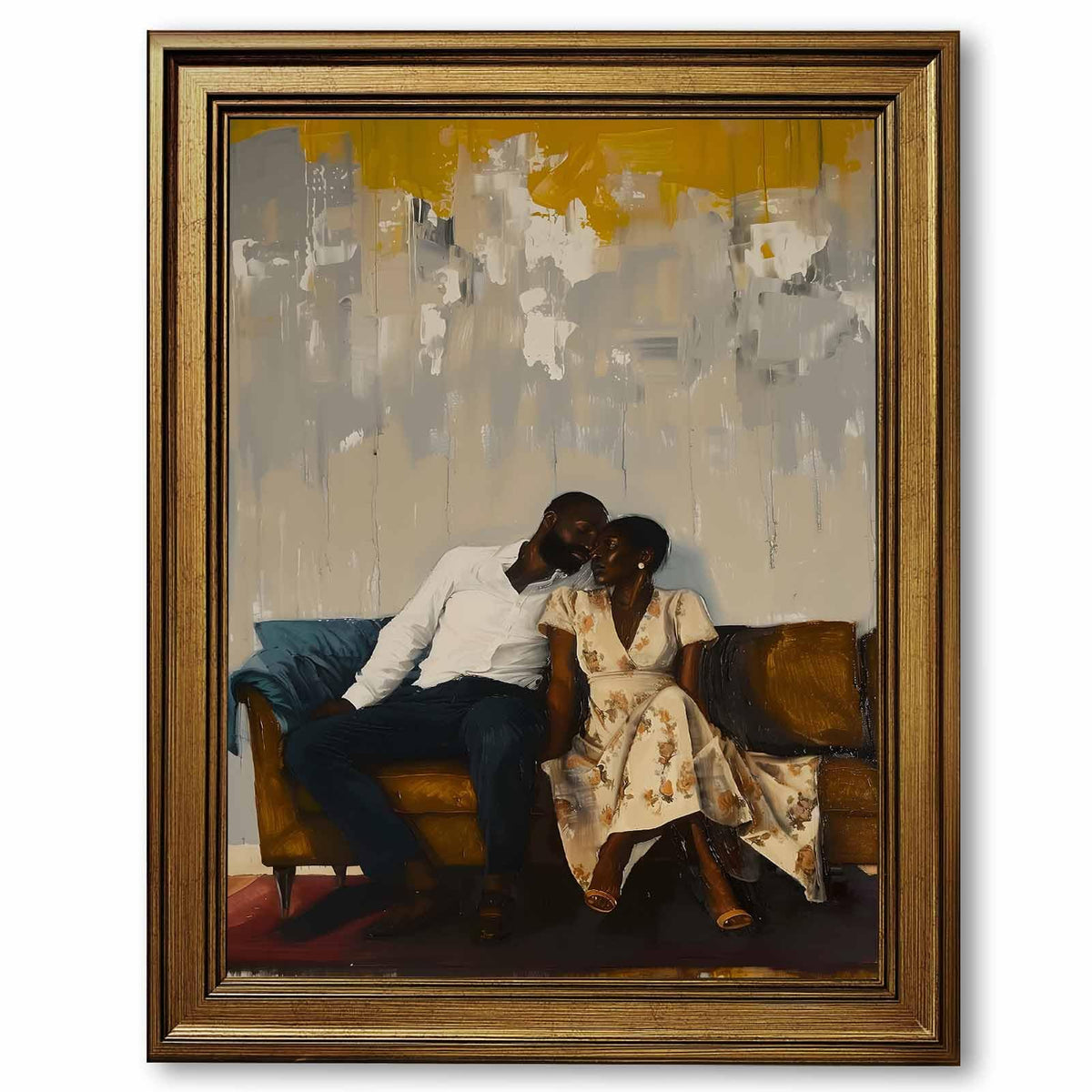 Gold Framed Black Couple Love Poster Prints Romantic African American Black Man & Woman Canvas Painting Wall Art Affectionate Romance Picture Anniversary Artwork for Bedroom Home Decor 20x30inch (20"L x 30"W / Black Lover)