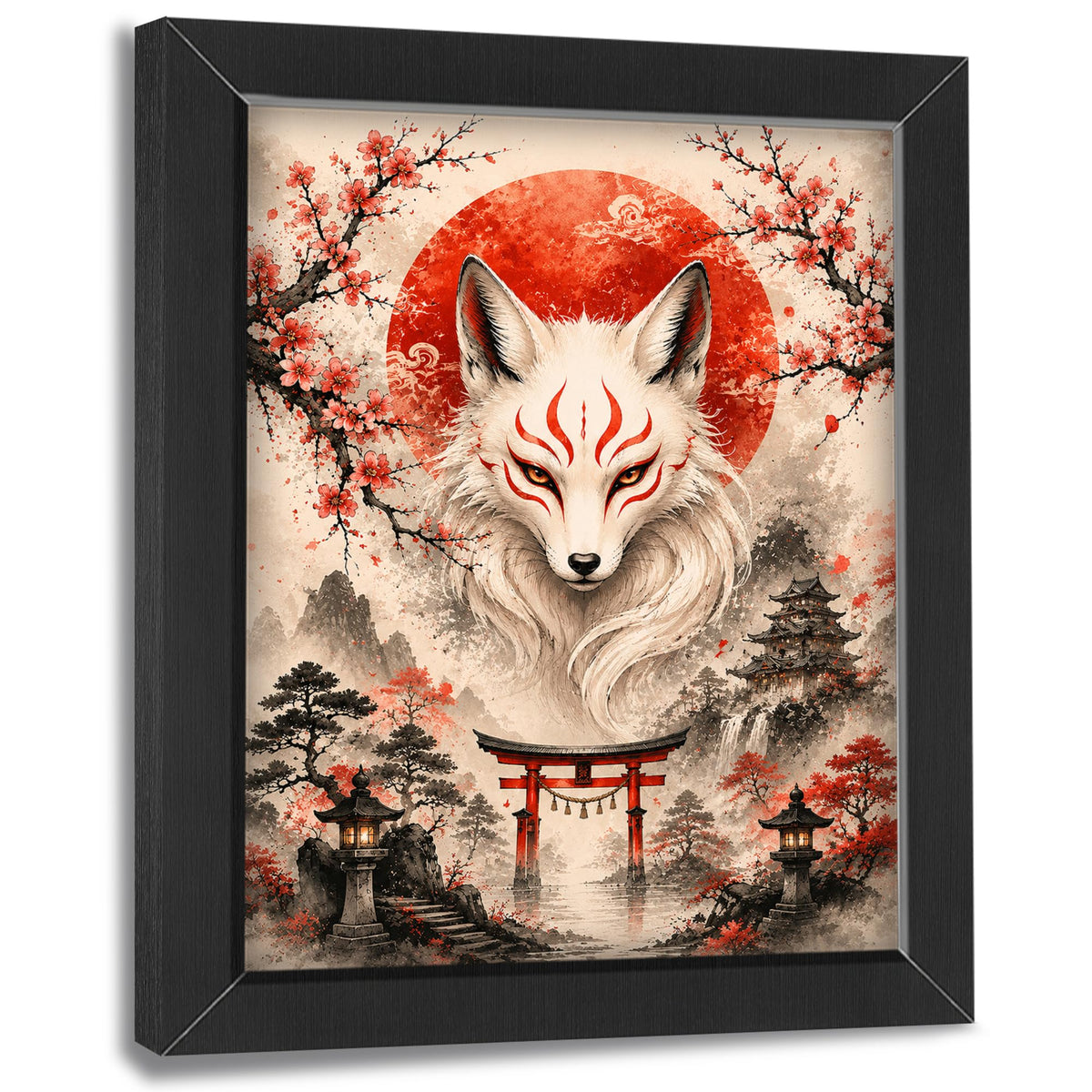 Japanese Fox Decor Wall Art (Wall Art Framed 48 / 10"L x 8"W)