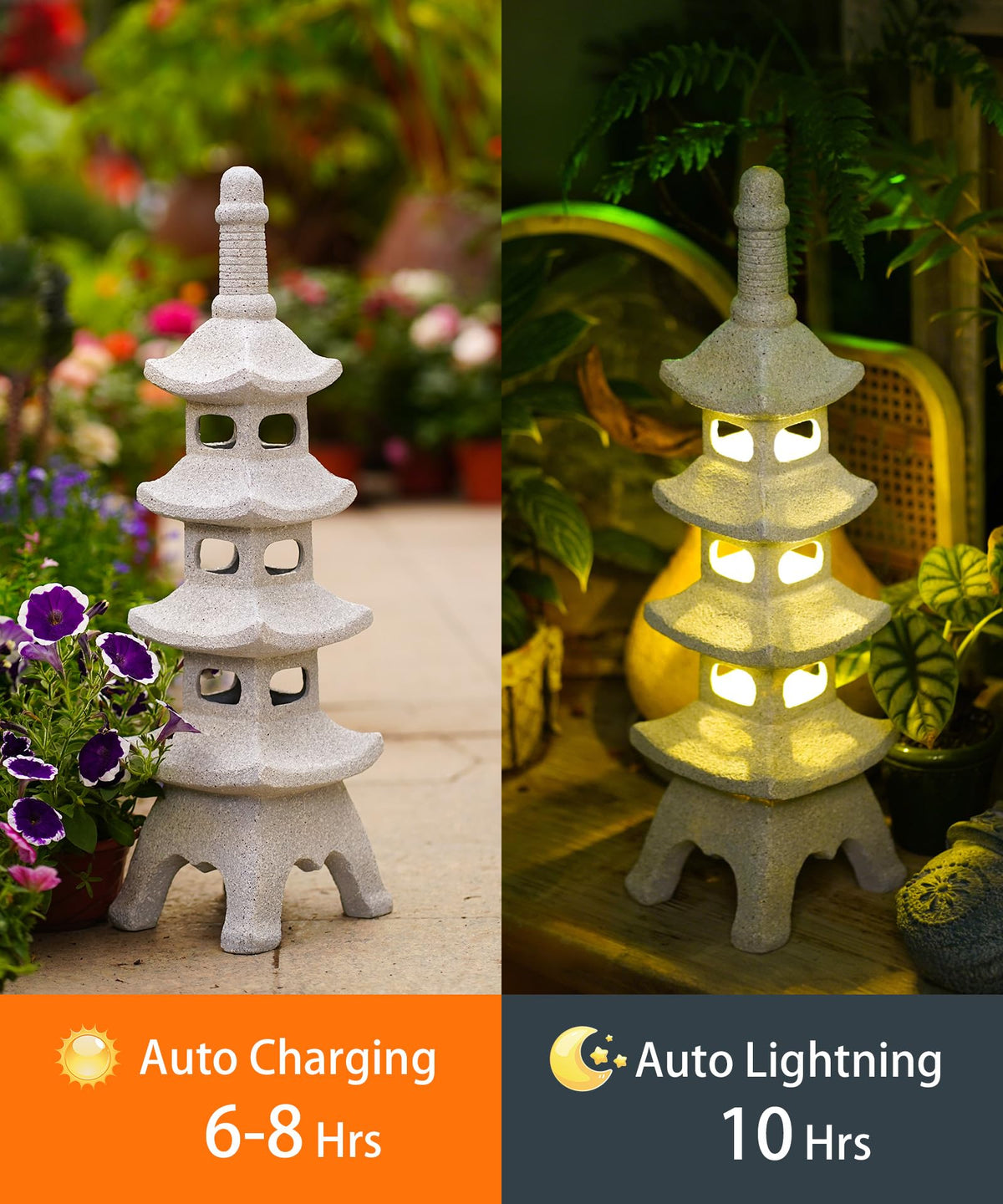 Solar Pagoda Garden Statues (65cm Gray)