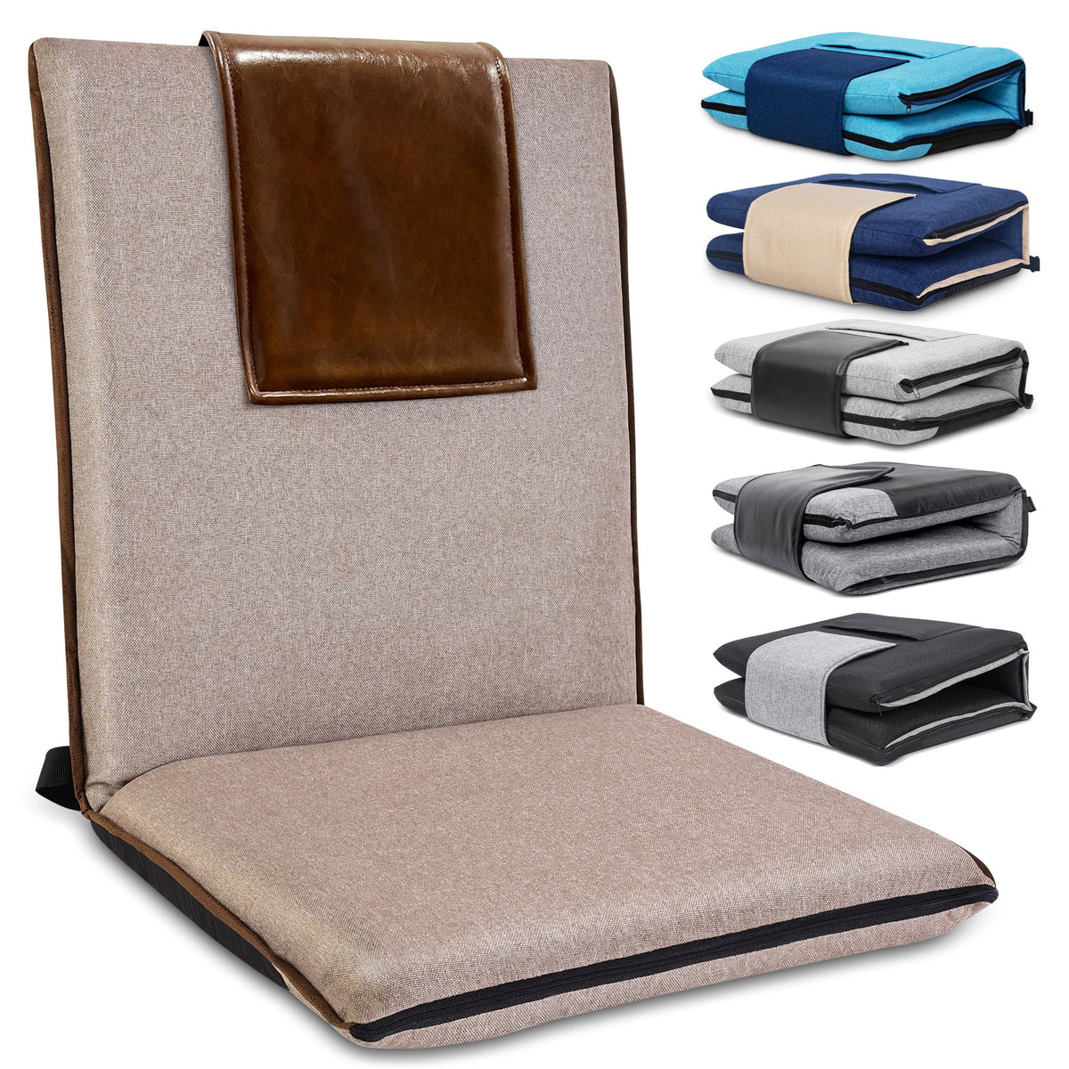 Floor Chair with Back Support Foldable Meditation Seat (Glossy Brown)