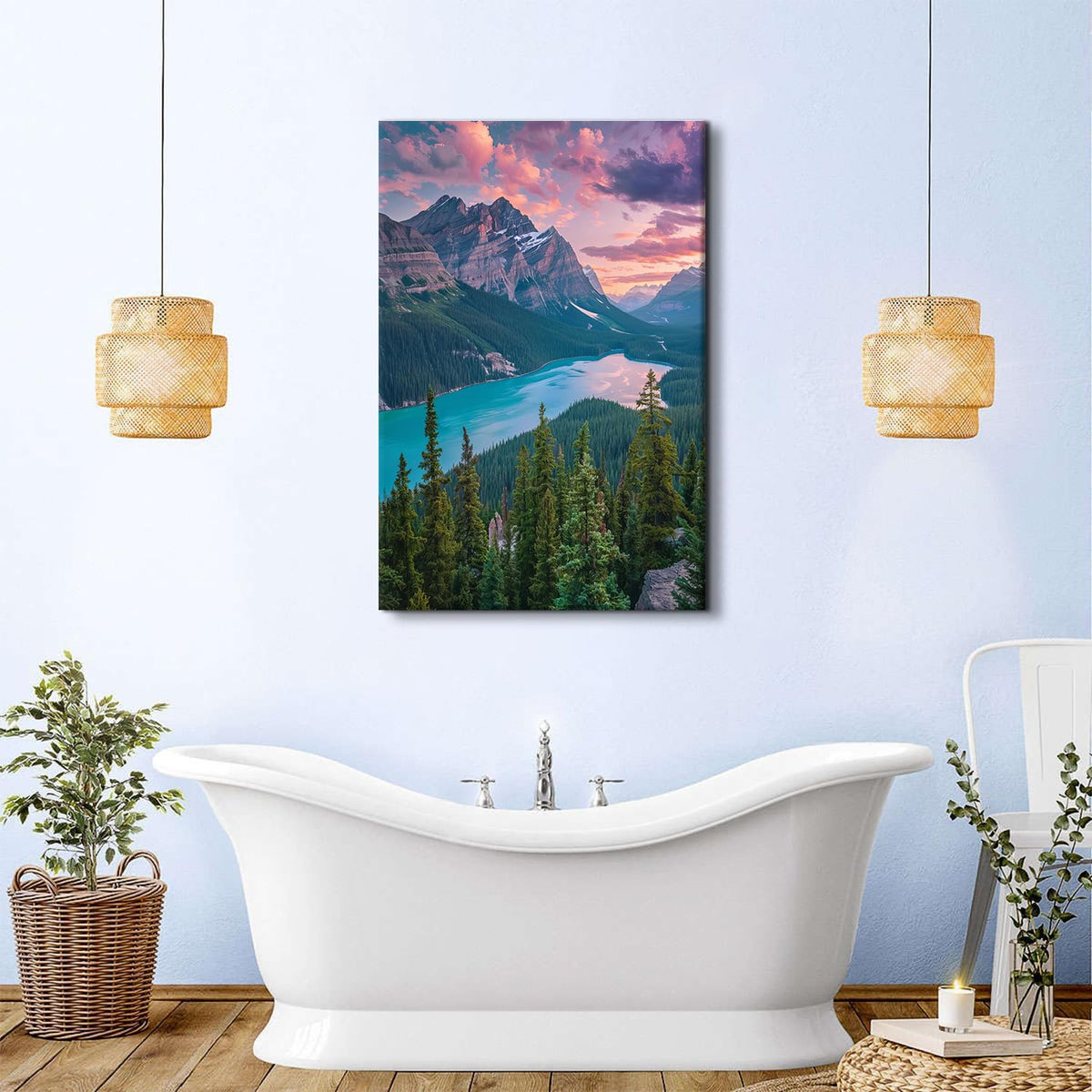 Mountain Landscape Wall Art for Living Room Decor Forest Pictures Wall Decor Blue Lake Scenic Canvas Prints Nature Scenery Photography Posters Artwork for Bedroom Office Home Decorations 32x48" (48"L x 32"W / Baff National Park)