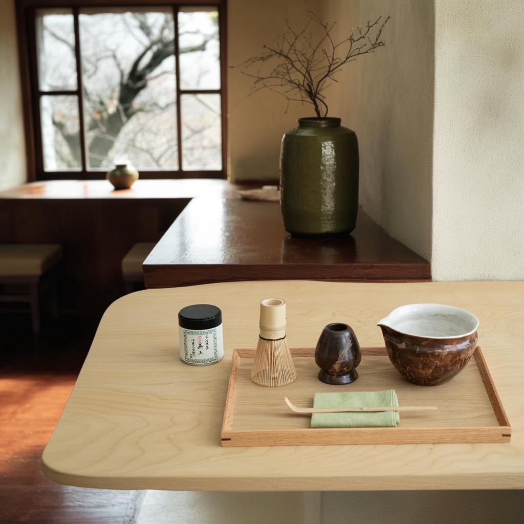 Matcha Set with Handmade Ceramic Bowl & Bamboo Whisk (Dark Brown)