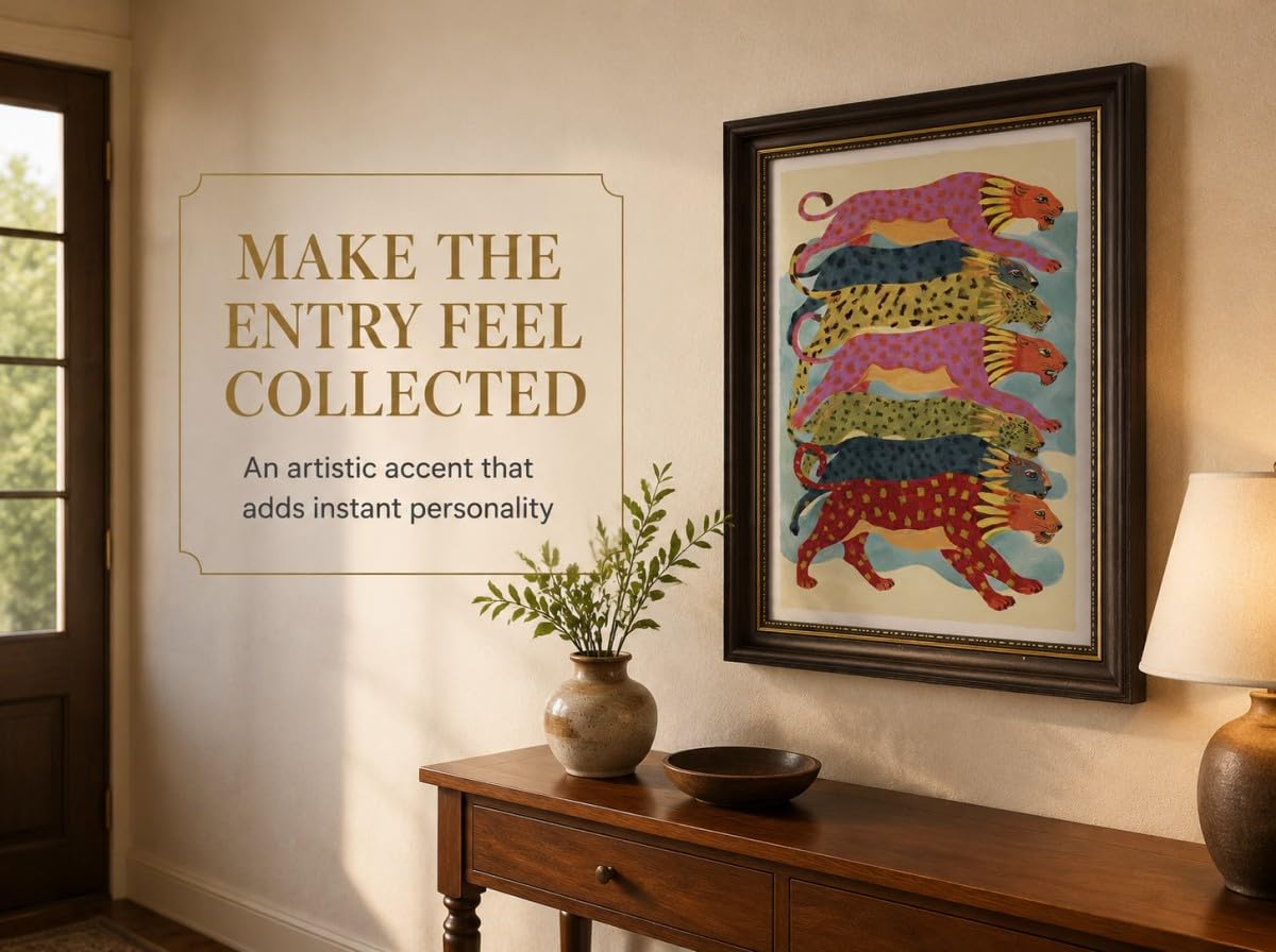 Framed Stacked Colorful Leopard Wall Art (Leopard / 16"L x 12"W)