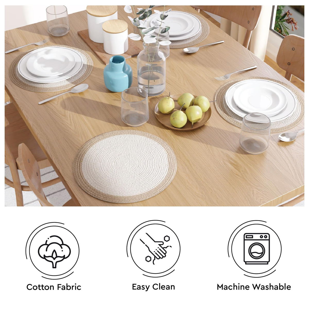 Placemats Round Cotton Dining Table Mats 13" (Off White & Beige / 13" (Set of 6))