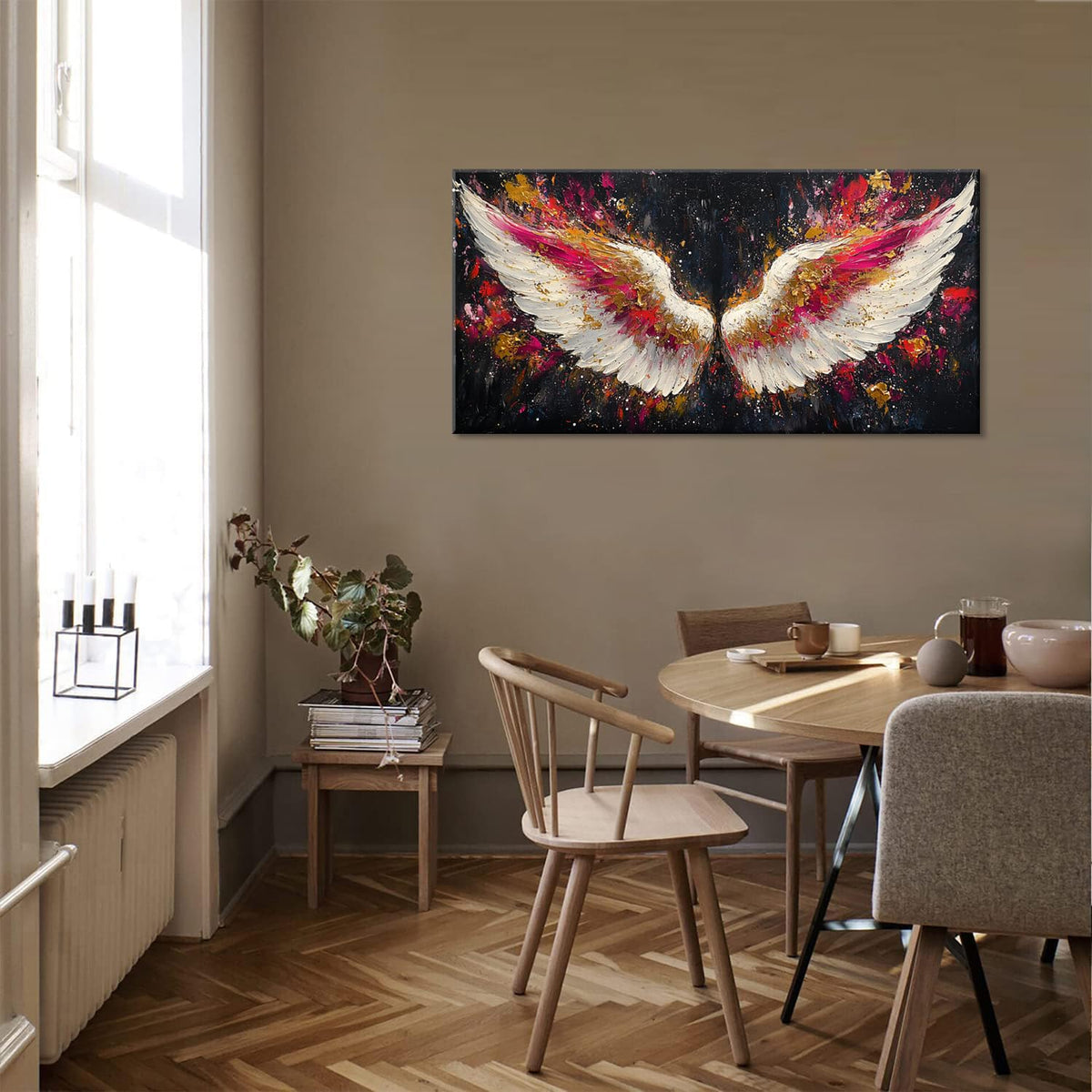 Multicolor Angel Wings Wall Art for Living Room Office Divine Inspiration Splatter Paint Art Painting Prints Contemporary Canvas Artwork Dining Bedroom Decor (Contemporary / White Gold Red Angel Wings Wall Art / 40"L x 20"W)