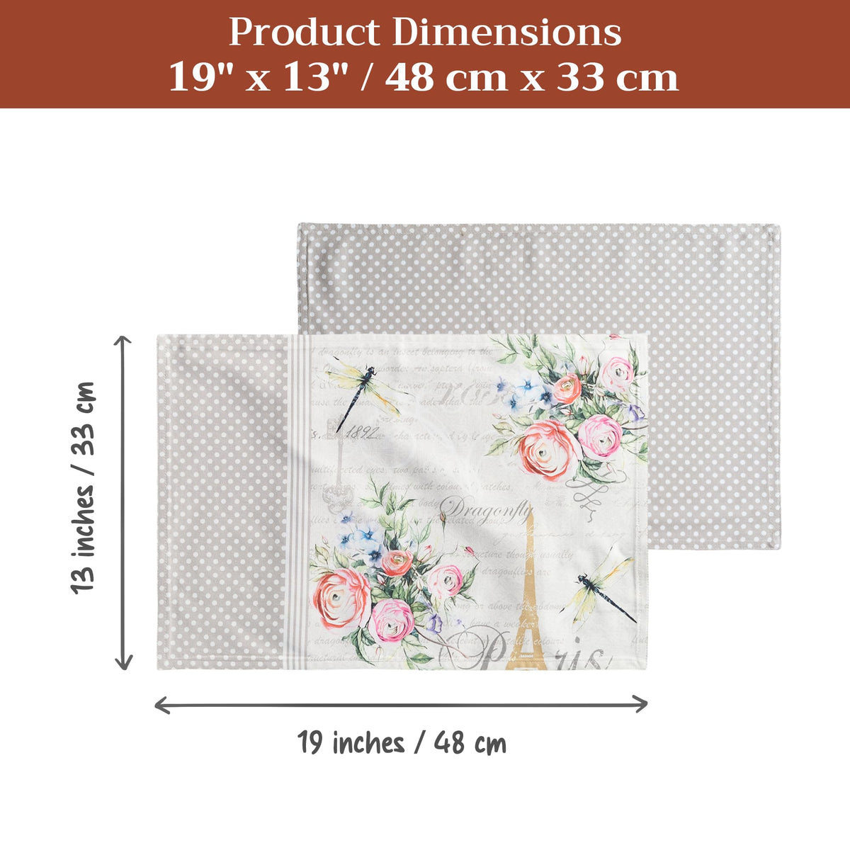 Placemats Set of 2 Reusable 100% Cotton (002 - Champ De Mars / 13" X 19" (Pack of 2))