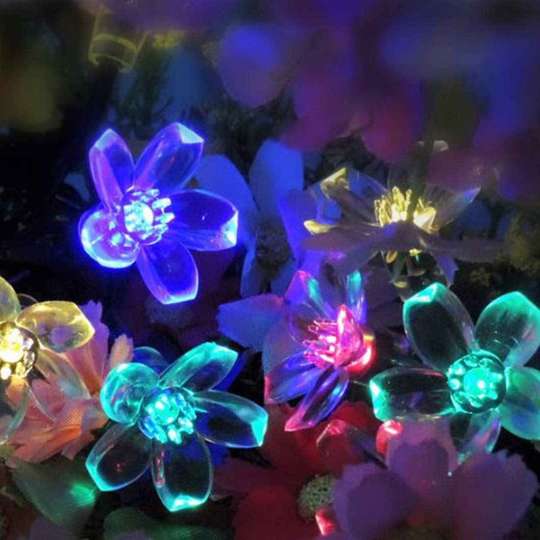 Remote Battery Operated Sakura String Lights 40 LED Flower Fairy Light on 16.4 ft PVC String 8 Lighting Mode with Timer and Dimmer Function + Remote Control for Indoor and Outdoor (sakura / Multicolor)